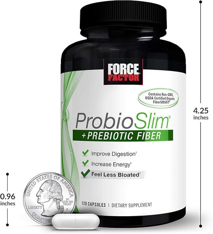 Force Factor ProbioSlim + Prebiotic Fiber, Metabolism Booster for Women & Men, Digestive Health Support, Green Tea Extract and Psyllium Husk Fiber, 120 Count (Pack of 2)