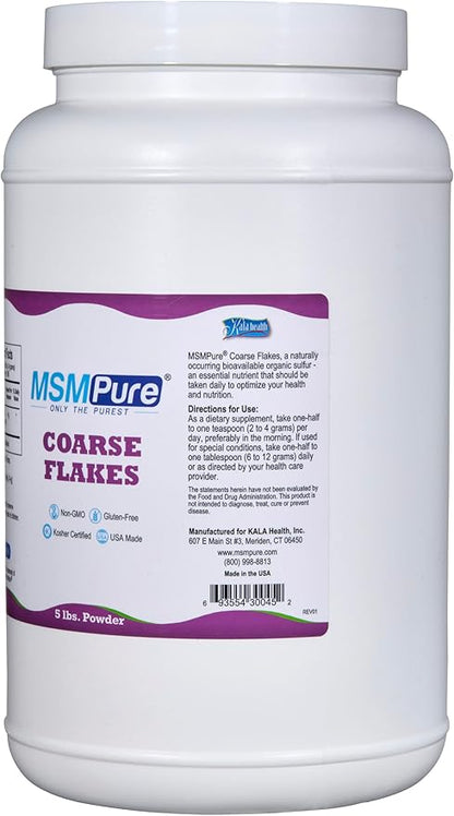 KALA HEALTH MSMPure Coarse MSM Powder Flakes – US-Sourced MSM for Joint Health, Skin Appearance, and Hair & Nail Support – 5 lb, Organic Sulfur