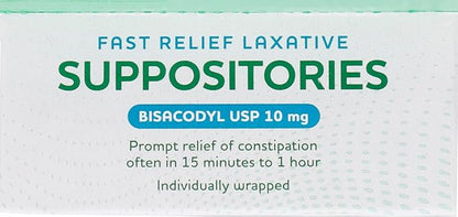 Rite Aid Fast Relief Laxative Suppositories, Bisacodyl USP, 10mg - 16 Count | Stimulant Laxative | Constipation Relief | Works in 15 Minutes to 1 Hour | Relief of Constipation | Laxative Suppository