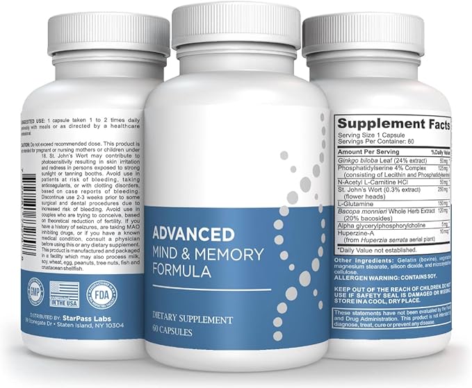 Advanced Memory Formula Extreme Brain Booster, Brain Supplement for Memory, Focus and Mental Performance, Memory Vitamins for Better Brain Health, Manufactured in The USA