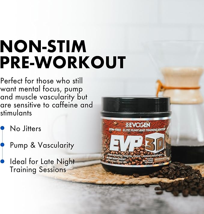 Evogen EVP 3D - Stim Free Pre Workout Powder for Men & Women | Sugar Free Non Stim Preworkout with Beta Alanine and Creatine for Energy & Pump | Iced Mocha Coffee | 40 Servings