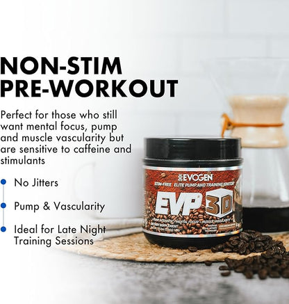 Evogen EVP 3D - Stim Free Pre Workout Powder for Men & Women | Sugar Free Non Stim Preworkout with Beta Alanine and Creatine for Energy & Pump | Iced Mocha Coffee | 40 Servings