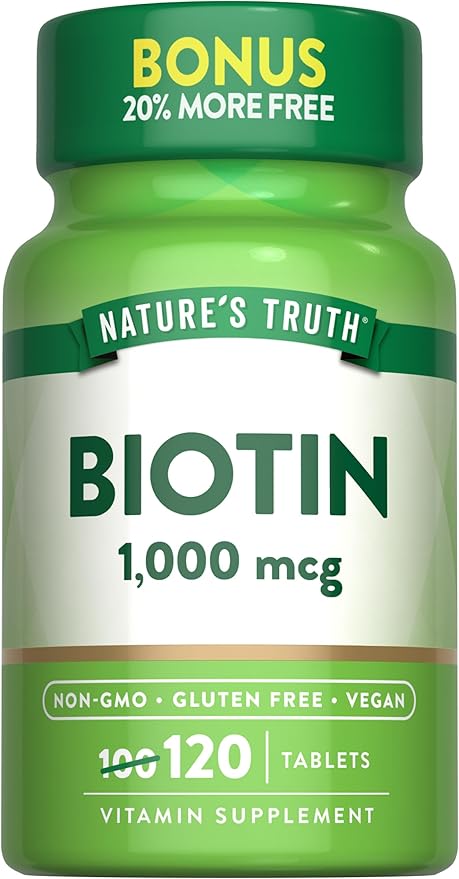 Nature's Truth Biotin 1000mcg | 120 Tablets | Vegan, Non-GMO, Gluten Free Supplement