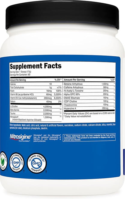 Nutricost Pre-X Xtreme Pre-Workout Complex Powder, Blue Raspberry, 60 Servings, Vegetarian, Non-GMO and Gluten Free