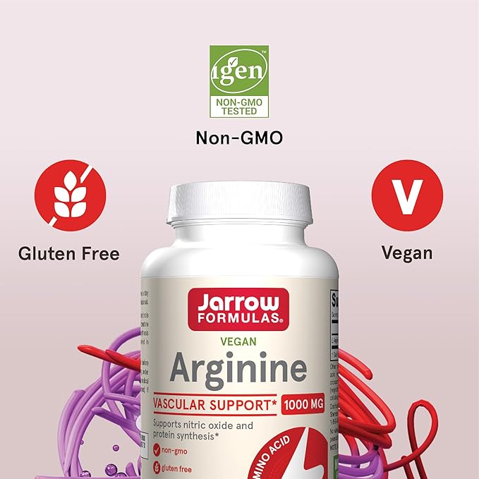 Jarrow Formulas Arginine 1000 mg, Dietary Supplement, Supports Nitric Oxide Production, Supports Protein Synthesis, 100 Tablets, Up to 100 Day Supply