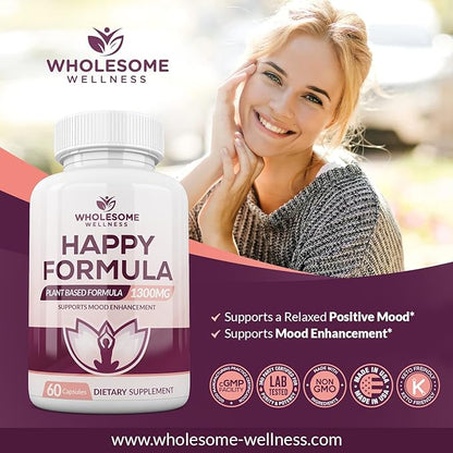 Wholesome Wellness Happy Formula Natural Formula Relief Supplement for Women & Men | 60 Capsules