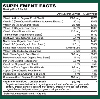 PlantFusion Organic Multivitamin for Women - One Daily Whole Food Blend Women's Multivitamin - Vegan, Non-GMO, Gluten Free & Dairy Free - 60 Tablets (2 Month Supply)