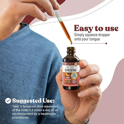 Active Ginseng Korean Red Panax Ginseng with Natural Ginsenosides - Fast-Absorbing Liquid - Supports Healthy Energy, Vitality, Mood and More