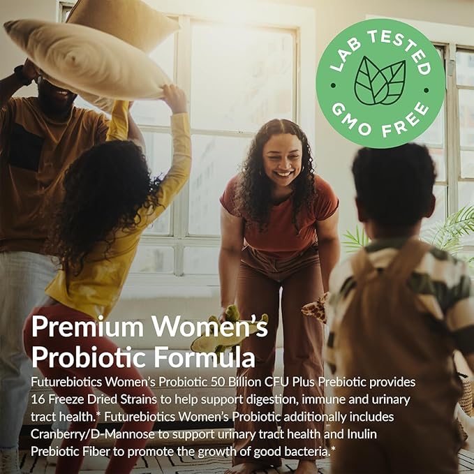 Futurebiotics Women's Probiotic 50 Billion CFU + Prebiotic with Cranberry & D-Mannose – Digestion Immune and Urinary Tract Support, Non-GMO, 60 Vegetarian Capsules