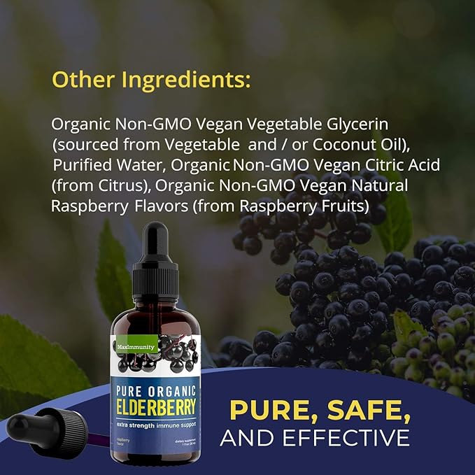 Organic Elderberry Syrup, 30 Day Supply, Black Elderberry Liquid for Immune Support, Sambucus Elderberry Syrup - Liquid Extract Drops for Kids & Adults - Extra Strength (1 Pack)