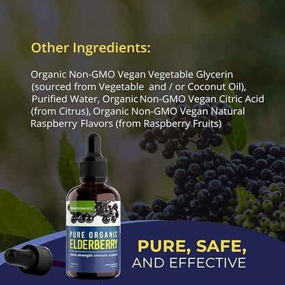 Organic Elderberry Syrup, 30 Day Supply, Black Elderberry Liquid for Immune Support, Sambucus Elderberry Syrup - Liquid Extract Drops for Kids & Adults - Extra Strength (1 Pack)