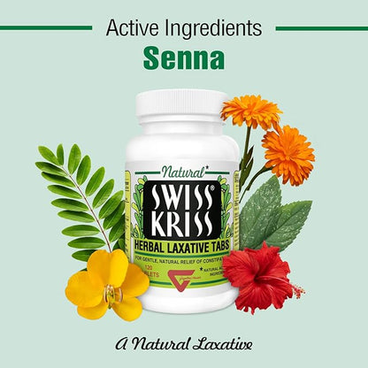 Swiss Kriss Herbal Laxative Tablets, Gentle & Natural Laxatives for Constipation Relief for Adults & Children Over Age 6, Works in 6-12 Hours, Senna Laxative, 120 Tablets Total