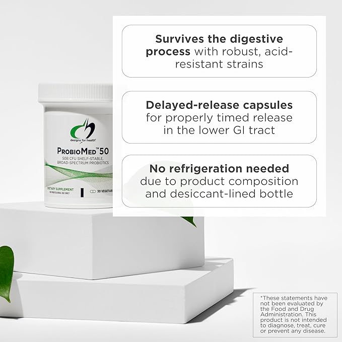 Designs for Health ProbioMed 50 - Probiotics for Digestive Health - 10 Strains with Lactobacillus acidophilus Probiotic + Lactobacillus rhamnosus - Gut Health + Immune Support Supplement (30 Caps)