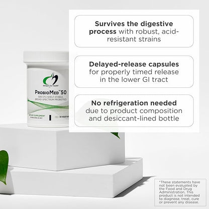 Designs for Health ProbioMed 50 - Probiotics for Digestive Health - 10 Strains with Lactobacillus acidophilus Probiotic + Lactobacillus rhamnosus - Gut Health + Immune Support Supplement (30 Caps)