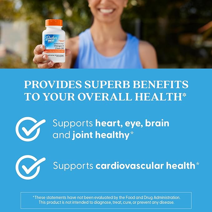 Doctor's Best Purified & Clear Omega 3 Fish Oil with Goldenomega, Supports Heart, Eye, Brain, & Joint Health, Non-GMO, Gluten Free 120 Marine Softgels