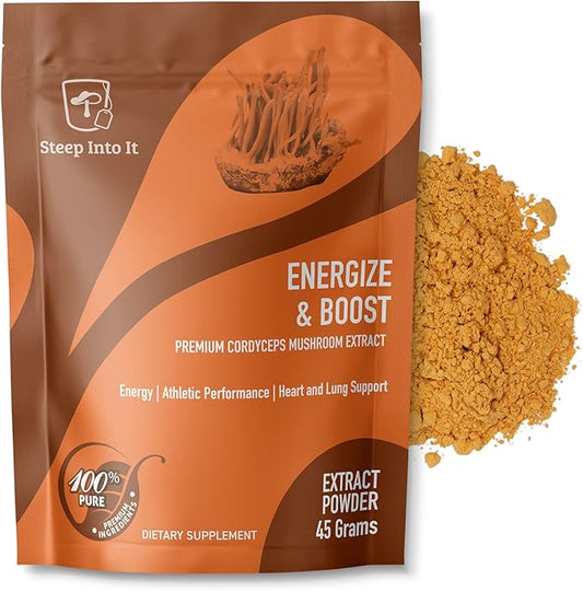 Organic Cordyceps Mushroom Powder Supplement - Cordyceps Extract for Increased Energy, Stamina, and Endurance (45g, 30 Servings) - Energize & Boost