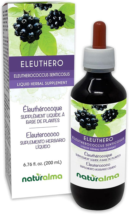 Naturalma Eleuthero or Siberian Ginseng (Eleutherococcus senticosus) Root Alcohol-Free Tincture - 6.76 fl oz Liquid Extract in Drops - Herbal Supplement - Vegan