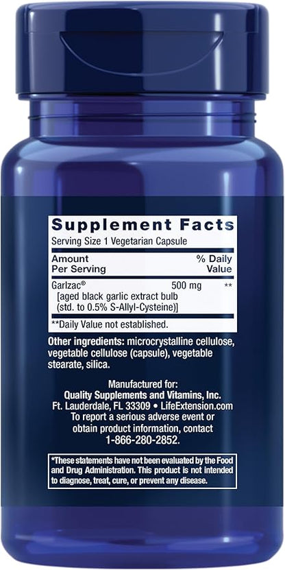 Life Extension Aged Black Garlic, Heart Health Support Supplement, Blood Pressure Health Support, Cholesterol Health Support, Once-Daily, Gluten Free, Vegetarian, Non-GMO, 30 Capsules