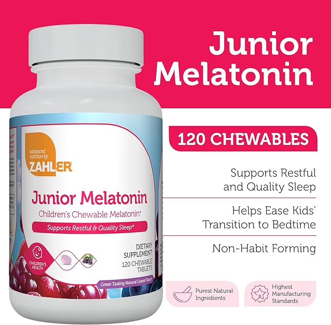 Zahler 1MG Children's Melatonin for Kids - Sleep Support and Quality Rest for Ages 4+ Delicious Natural Grape Flavor - Non GMO Kosher Low Dose Childrens Melatonin 1 MG (120)