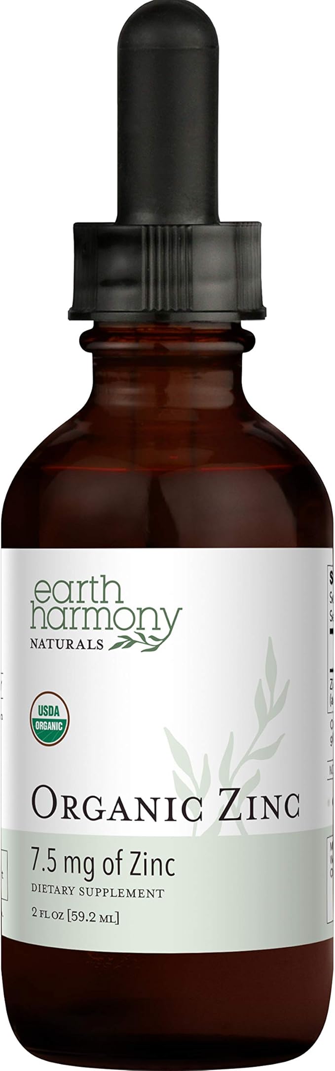 Organic Liquid Zinc Sulfate - Pure Zinc Supplements for Skin Health, Immune System Function and Normal Cell Growth in Adult Men & Women - Non-GMO, Vegan 7.5mg - 2 Fl Oz