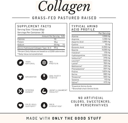 PWDRS Collagen | Promotes Hair, Skin, Nail, Joint, Bone and Ligament Health | Grass Fed & Pasture Raised | All Natural, Zero Sugar (Unflavored)