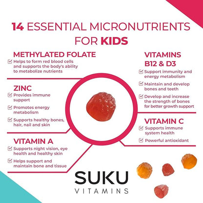 The Complete Kids Multi - Vitamin A, Folate, Zinc Gummies for Immunity Support -Easy to Chew- NonGMO, Allergen Gluten Sugar Free - Tropical Bonanza Flavored Gummy Vitamins - 60 Count