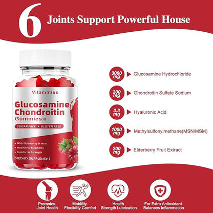 Glucosamine Chondroitin Gummies with MSM & Elderberry Extra Strength - Joint Support, Antioxidant Immune Support Supplement for Adults, Men & Women Minerals, coenzyme Q10, DHA - 60 Raspberry Gummies