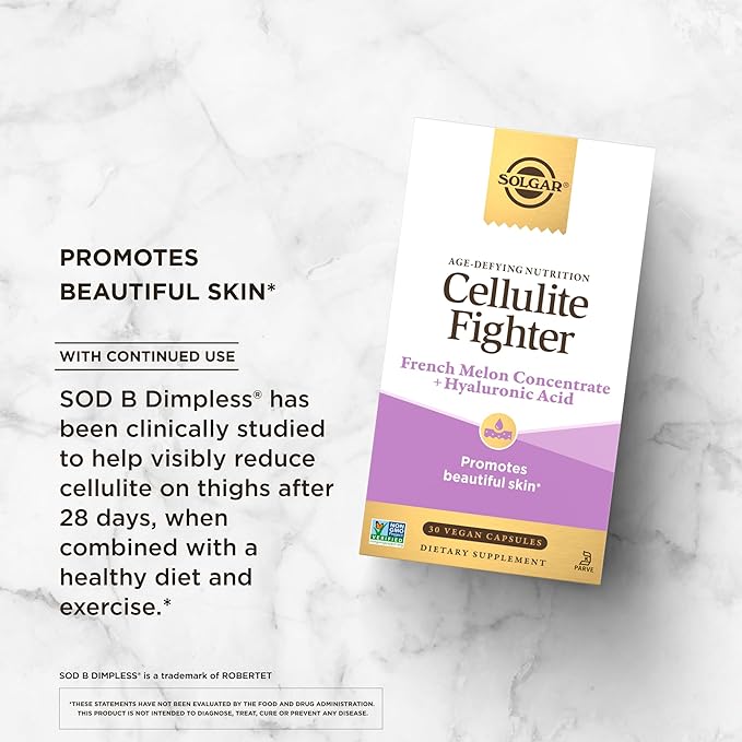 Solgar Cellulite Fighter Age-Defying Nutrition for Women—Promote Beautiful Skin with French Melon Concentrate + Hyaluronic Acid and Vitamin C, Once Daily, Vegan, Dairy, Soy, Gluten Free, 30 Servings