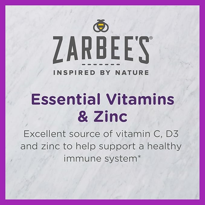 Zarbee's Kids Immune Support, Vitamin C, D & Zinc Daily Immunity Vitamins for Children 4+ Years, Natural Tropical Fruit Flavor, 28 Chewable Tablets