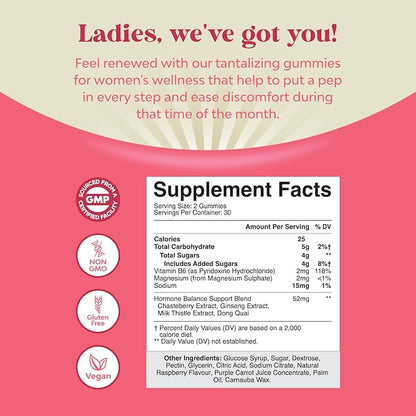 Hormone Balance for Women of All Ages - PMS Gummies and Cycle Support Supplements for Women with Vitamin B6 and Dong Quai Gummy Vitamin - Menopause Relief Mood Support Supplement PMS Support for Women