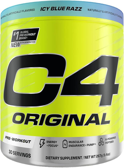 Cellucor C4 Original Pre Workout Powder Sugar Free for Men & Women 200mg Caffeine + CarnoSyn Beta-Alanine + Creatine + AI Peptides - ICY Blue Razz, 30 Servings
