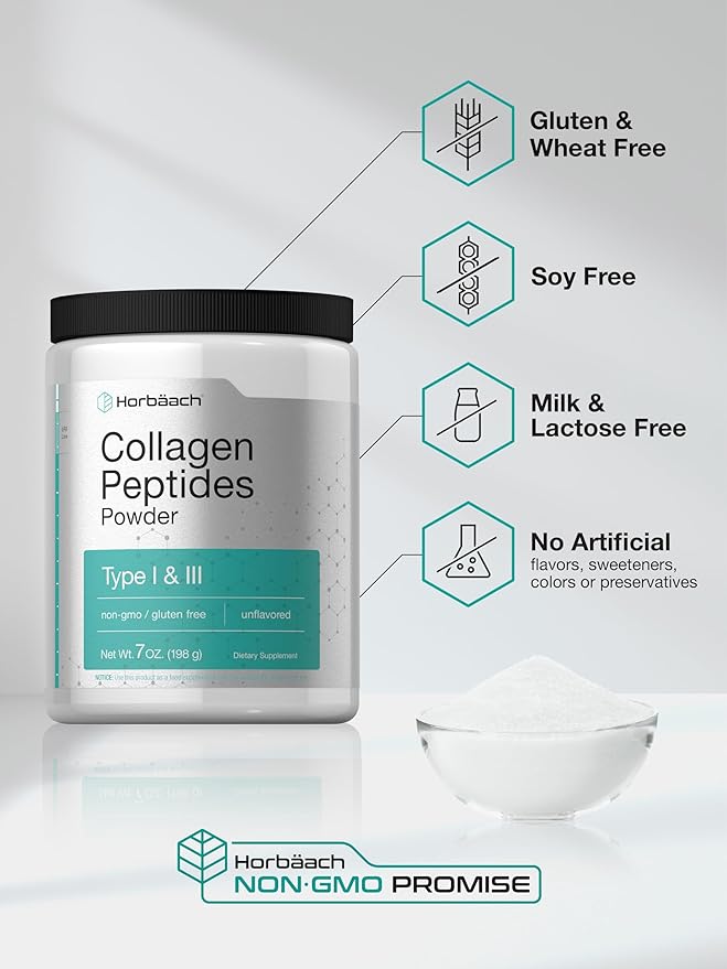 Horbäach Collagen Peptides Powder 7oz | Type I and III | Unflavored Multi Collagen Protein and Amino Acids | Gluten Free, Keto & Paleo Friendly