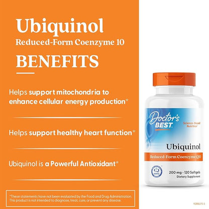 Doctors Best Ubiquinol, Reduced-Form Coenzyme Q1, Non-GMO, Gluten Free, Soy Free 120 Softgels