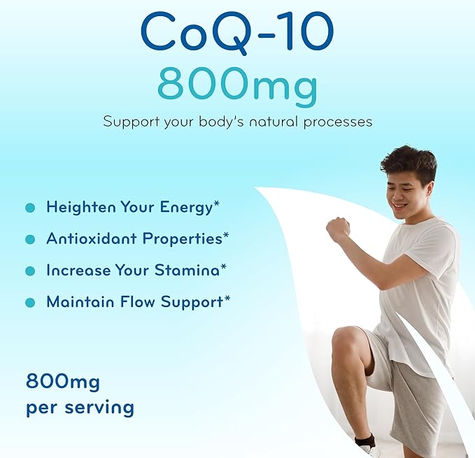 Extra Strength CoQ10 800mg - Quick Absorption Coenzyme Q10 800mg Potent Antioxidant for Heart Energy and Aging Support - High Stability CoQ10 Ubiquinone Caps - Made in a cGMP US Lab (200 Servings)