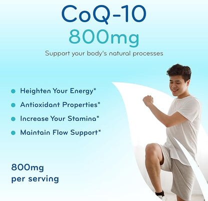 Extra Strength CoQ10 800mg - Quick Absorption Coenzyme Q10 800mg Potent Antioxidant for Heart Energy and Aging Support - High Stability CoQ10 Ubiquinone Caps - Made in a cGMP US Lab (200 Servings)