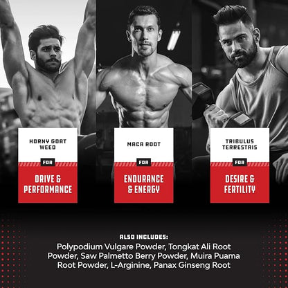 Extra Strength Testosterone Booster for Men - Herbal Testosterone Supplement for Men with Horny Goat Weed Maca Root Tongkat Ali and Saw Palmetto Extract for Muscle Enlargement Stamina and Strength