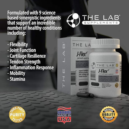 J-FLEX9 Advanced Joint Health Supplement + Cartilage Support & Tendon Function | Synergy of 9 Ingredients Including Chondroitin, Glucosamine, MSM, Curcumin, Boswellia Serrata, Collagen. Made in USA.