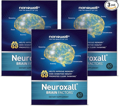 Neuroxall Brain Health Supplement for Enhanced Cognitive Function and Mental Clarity, Astaxanthin, Ginkgo Biloba Extract, Antioxidant - 60 Softgels X 3 Boxes for 3 Months (180 Count)