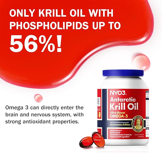 Krill Oil Omega 3 Supplement 1000mg 60 Softgels EPA & DHA, Pure Antarctic Krill Oil with Astaxanthin and 56% Phospholipids Third Party Tested