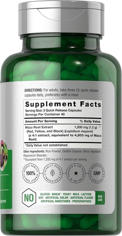 Horbäach Maca Root Capsules for Men and Women | 120 Pills | High Potency Extract | Non-GMO and Gluten Free Formula
