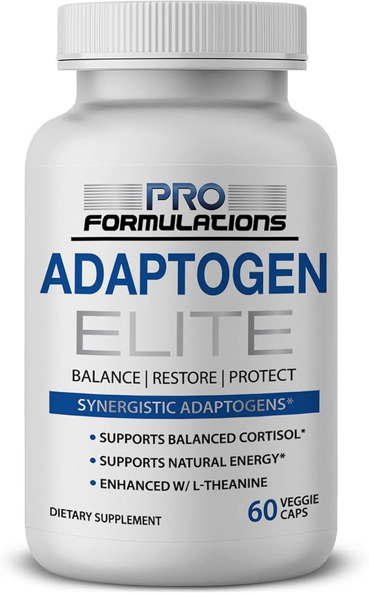 Adaptogen Elite - Synergistic Blend - 60 vcaps - Balances Cortisol & Natural Energy - Enhanced with Rhodiola, Ashwagandha, Astragalus, Schisandra, Eleuthero, L-Theanine