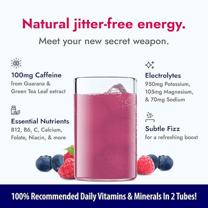 Zipfizz Daily Energy Drink Powder, Blue Raspberry, 20 Pack | 3-in-1 Sustained Energy, Rapid Hydration, and Essential Vitamins | Sugar-Free | Electrolyte Powder | Contains Vitamin B-12 & Antioxidants
