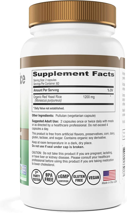 Made with 600 mg Organic Red Yeast Rice - IP6 International - 120 Vegetarian Capsules