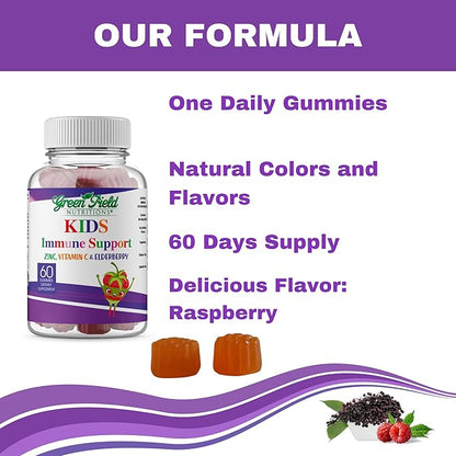 Greenfield Nutritions Halal Immune Support Elderberry Gummies for Kids - Supports Your Immune System Naturally with Halal Zinc and Vitamin C Gummy Halal Vitamins - 60 Delicious Kids Gummy Vitamins