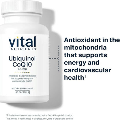 Vital Nutrients Ubiquinol CoQ10 100mg | Activated Form of Coenzyme Q10 | Potent Antioxidant to Support Cardiovascular and Brain Health* | Gluten and Dairy Free | 60 Vegetarian Softgels