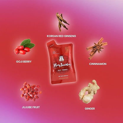 JungKwanJang HongSamWon Korean Red Ginseng Herbal Drink | Energy Drink, Pre Workout, Ginseng Supplement, Herbal Tea | Korean Red Ginseng Extract, Jujube, Ginger, Cinnamon | Vegan Friendly | 20 Count
