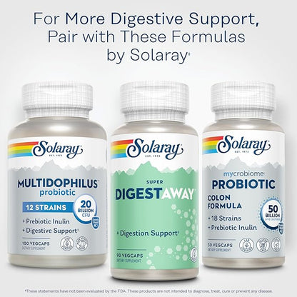 SOLARAY Super Digestaway Digestive Enzymes - Pancreatin, Papain, Ginger, Pepsin, Betaine HCl, Aloe Vera, and More - Digestion & Nutrient Absorption Support - Lab Verified - 90 VegCaps
