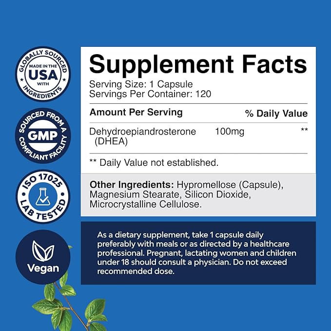 DHEA 100mg for Men and Women - Vegan High Strength DHEA Supplement for Women & Men Enhanced Energy and Hormone Balance & - Womens Hormone Balance Supplement (4 Month Supply)