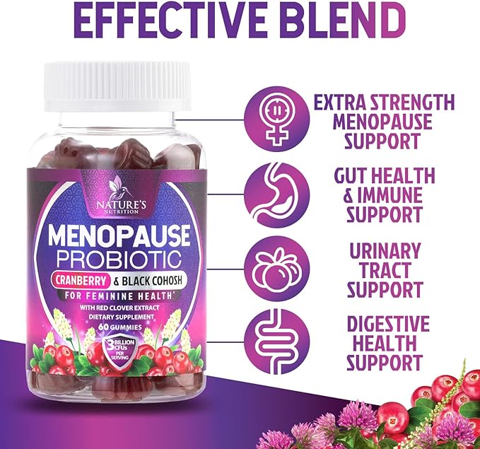 Menopause Supplements for Women - Probiotic for Women Gummy, 3 Billion CFU Natural Menopause Relief for Mild Hot Flashes & Night Sweats, PH, Vaginal Health Support, Probiotic Supplement - 60 Gummies