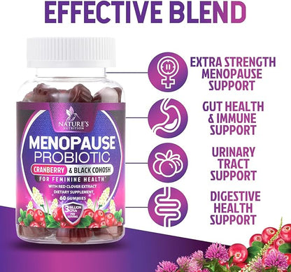Menopause Supplements for Women - Probiotic for Women Gummy, 3 Billion CFU Natural Menopause Relief for Mild Hot Flashes & Night Sweats, PH, Vaginal Health Support, Probiotic Supplement - 60 Gummies